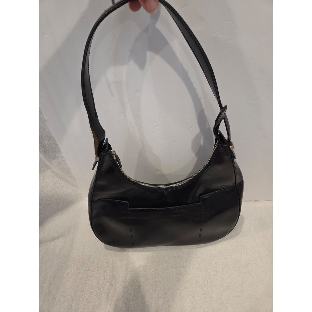 Vintage Francesco Biasia Black Leather Crescent Hobo Shoulder Bag Italy Y2k